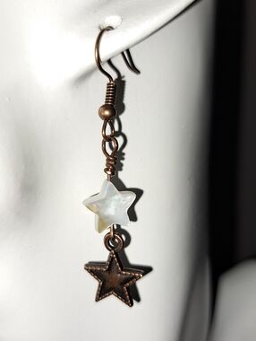 Double Star Mother of Pearl and Copper Dangle Earrings
